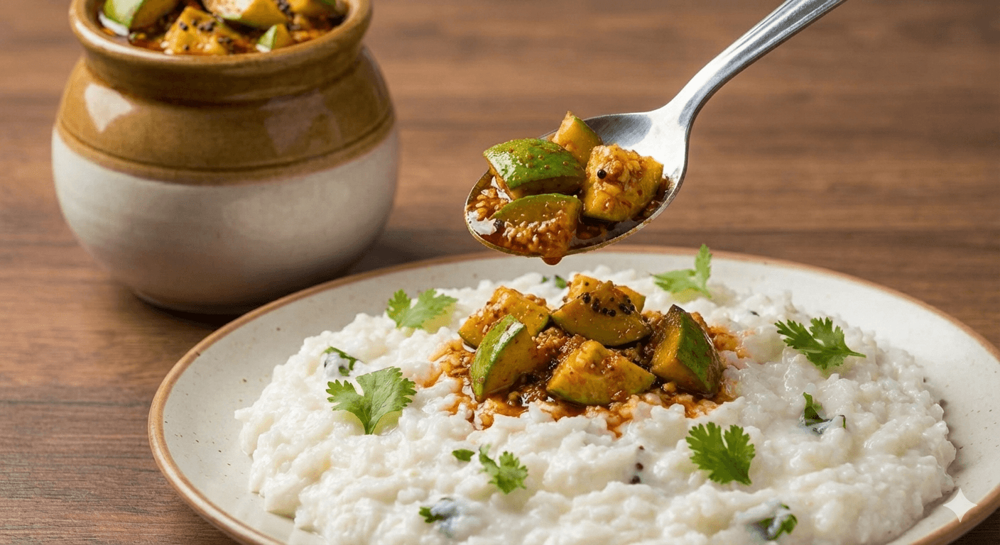 Traditional uppinakai with curd rice